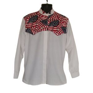 US FLAG White Dress Shirt, 2XL, Western Yoke, Wingtip Collar, Long sleeve